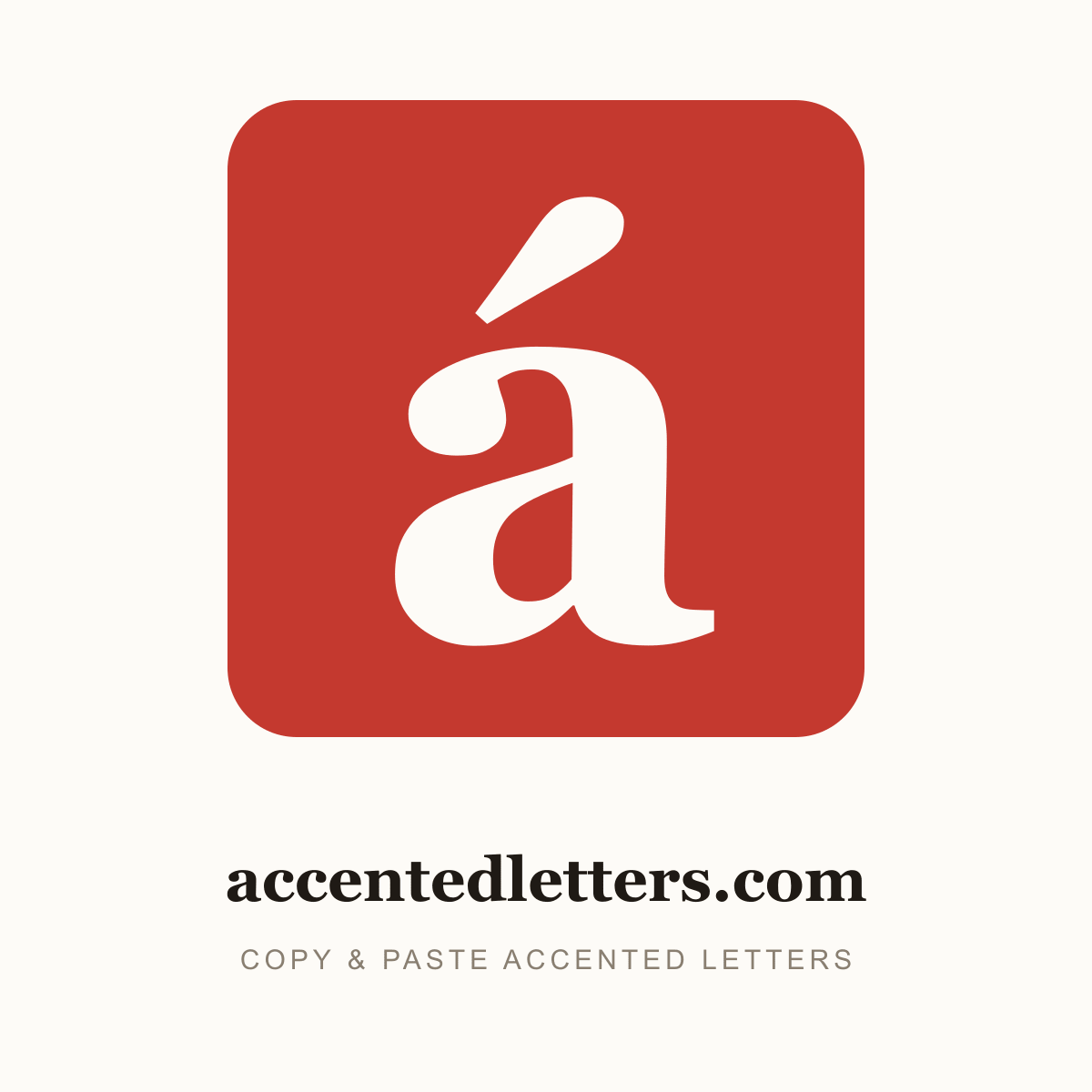 Accented Letters — á on a red tile, with alt codes, Unicode code points and HTML entities