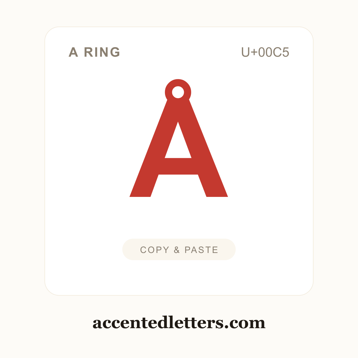 Å A ring (U+00C5) — copy and paste (accentedletters.com)