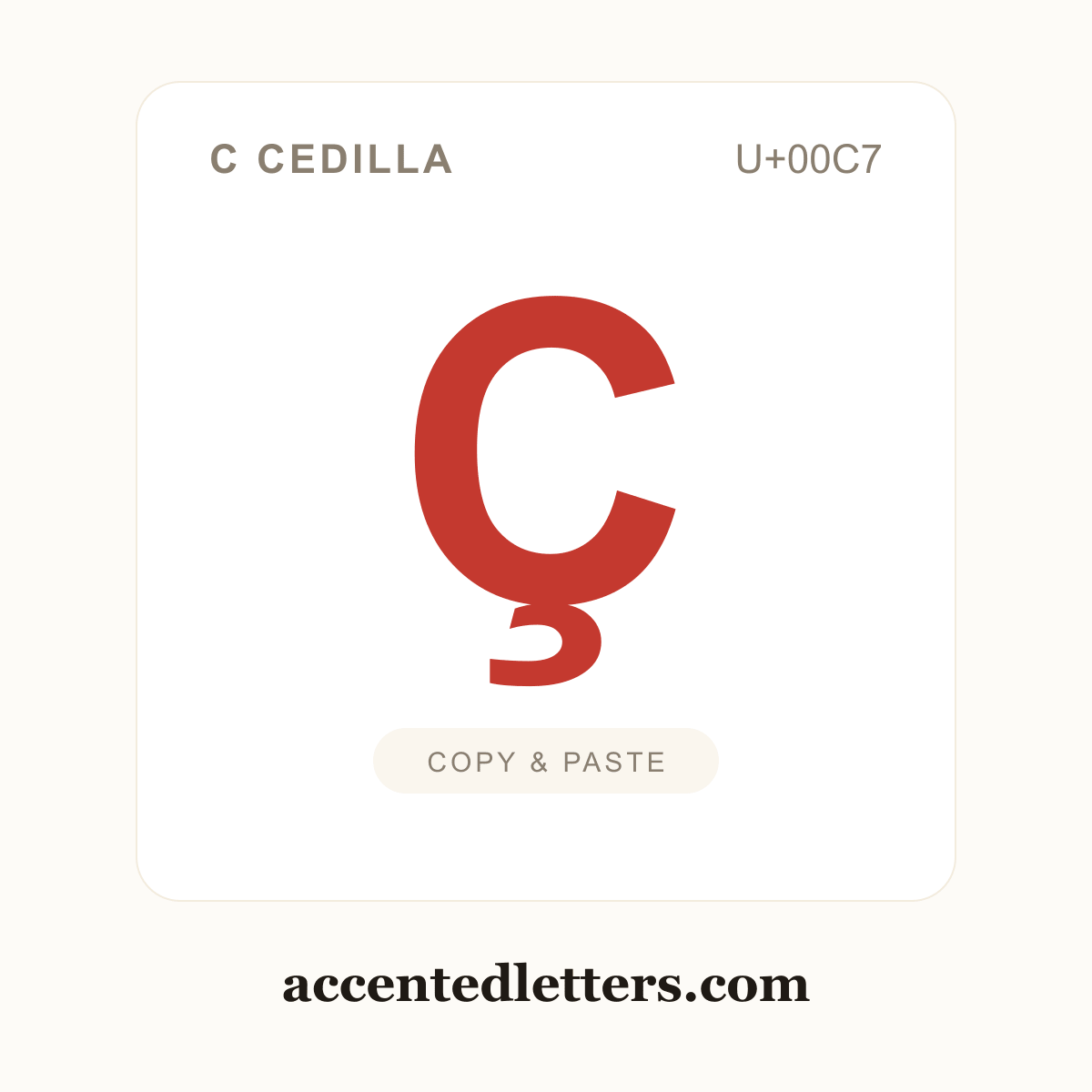 Ç C cedilla (U+00C7) — copy and paste (accentedletters.com)
