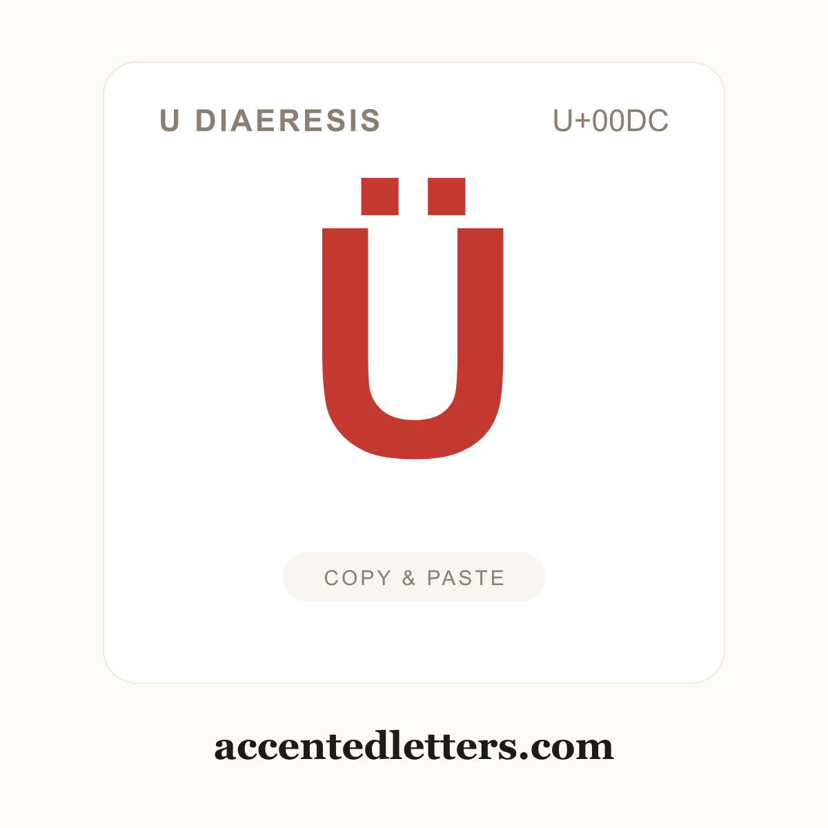 Ü U diaeresis (U+00DC) — copy and paste (accentedletters.com)