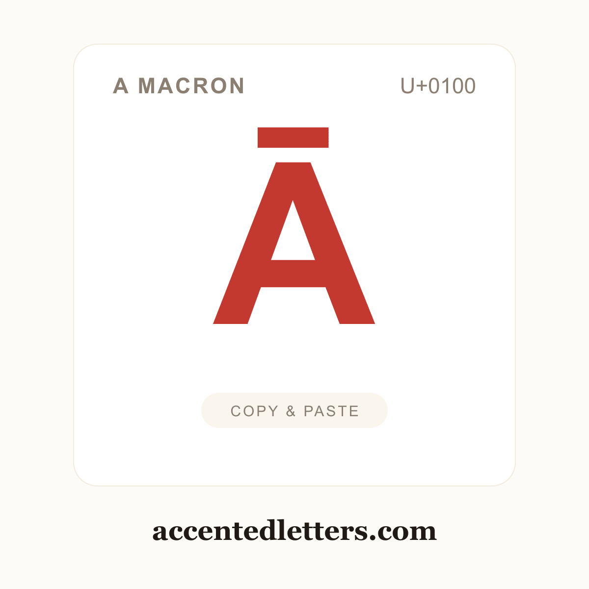 Ā A macron (U+0100) — copy and paste (accentedletters.com)