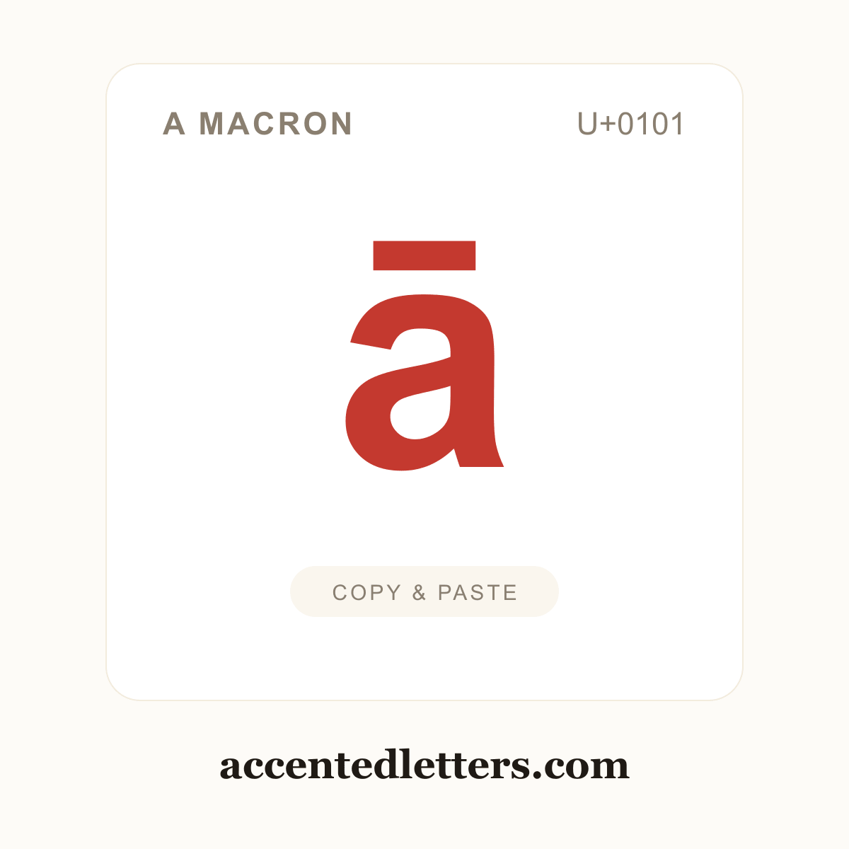 ā a macron (U+0101) — copy and paste (accentedletters.com)