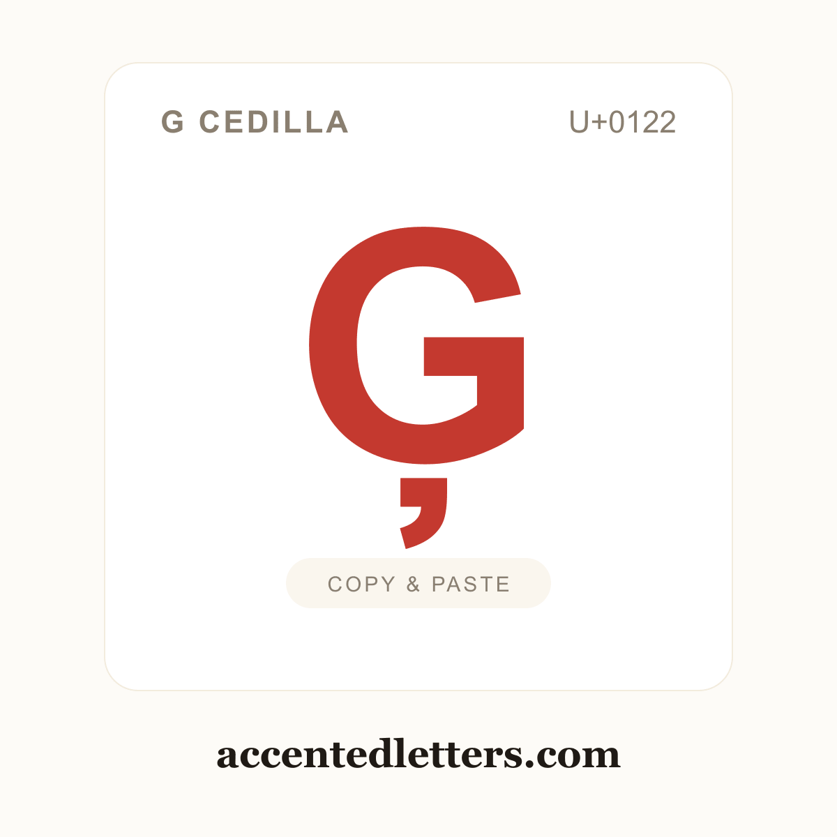 Ģ G cedilla (U+0122) — copy and paste (accentedletters.com)