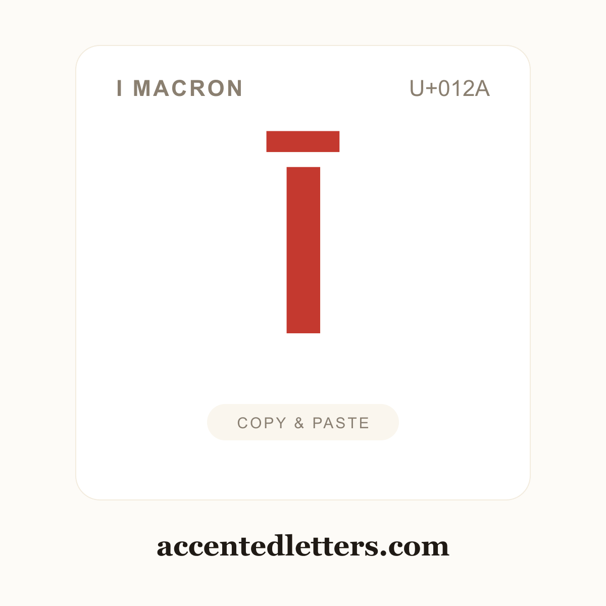 Ī I macron (U+012A) — copy and paste (accentedletters.com)