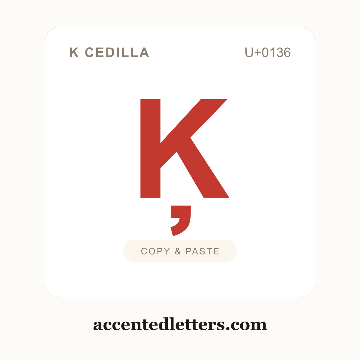 Ķ K cedilla (U+0136) — copy and paste (accentedletters.com)