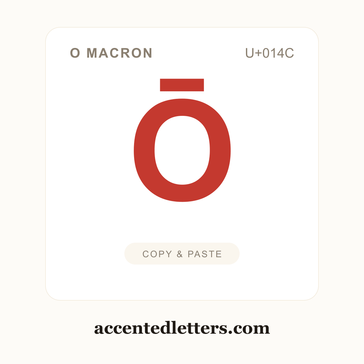 Ō O macron (U+014C) — copy and paste (accentedletters.com)