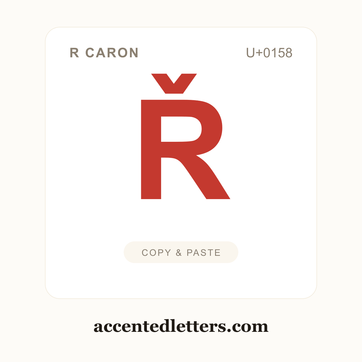 Ř R caron (U+0158) — copy and paste (accentedletters.com)