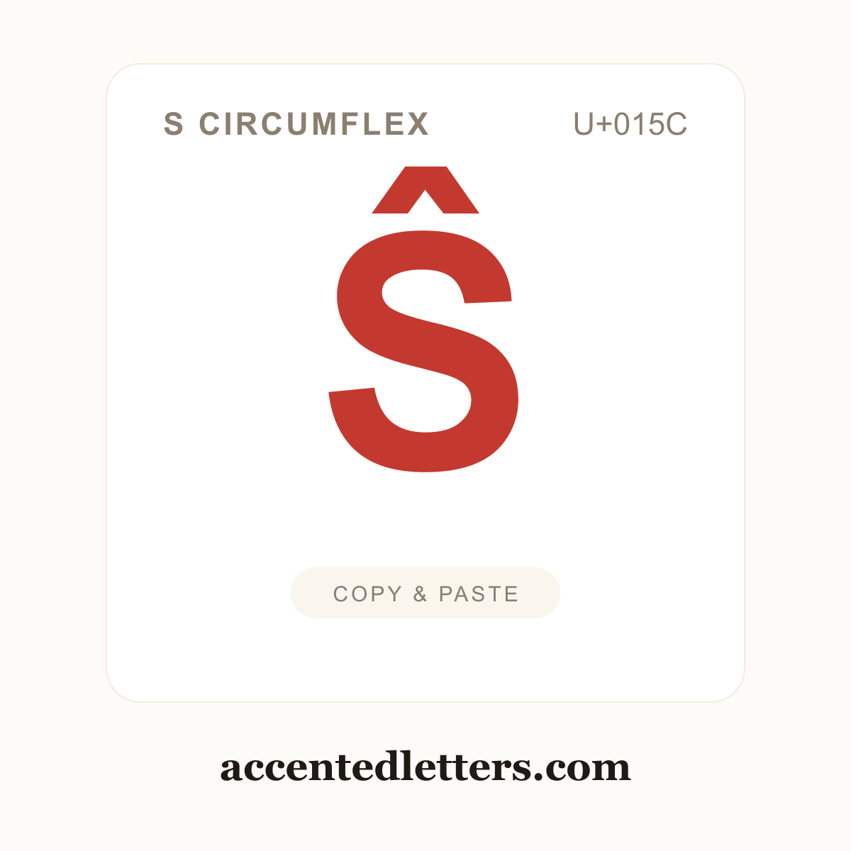 Ŝ S circumflex (U+015C) — copy and paste (accentedletters.com)