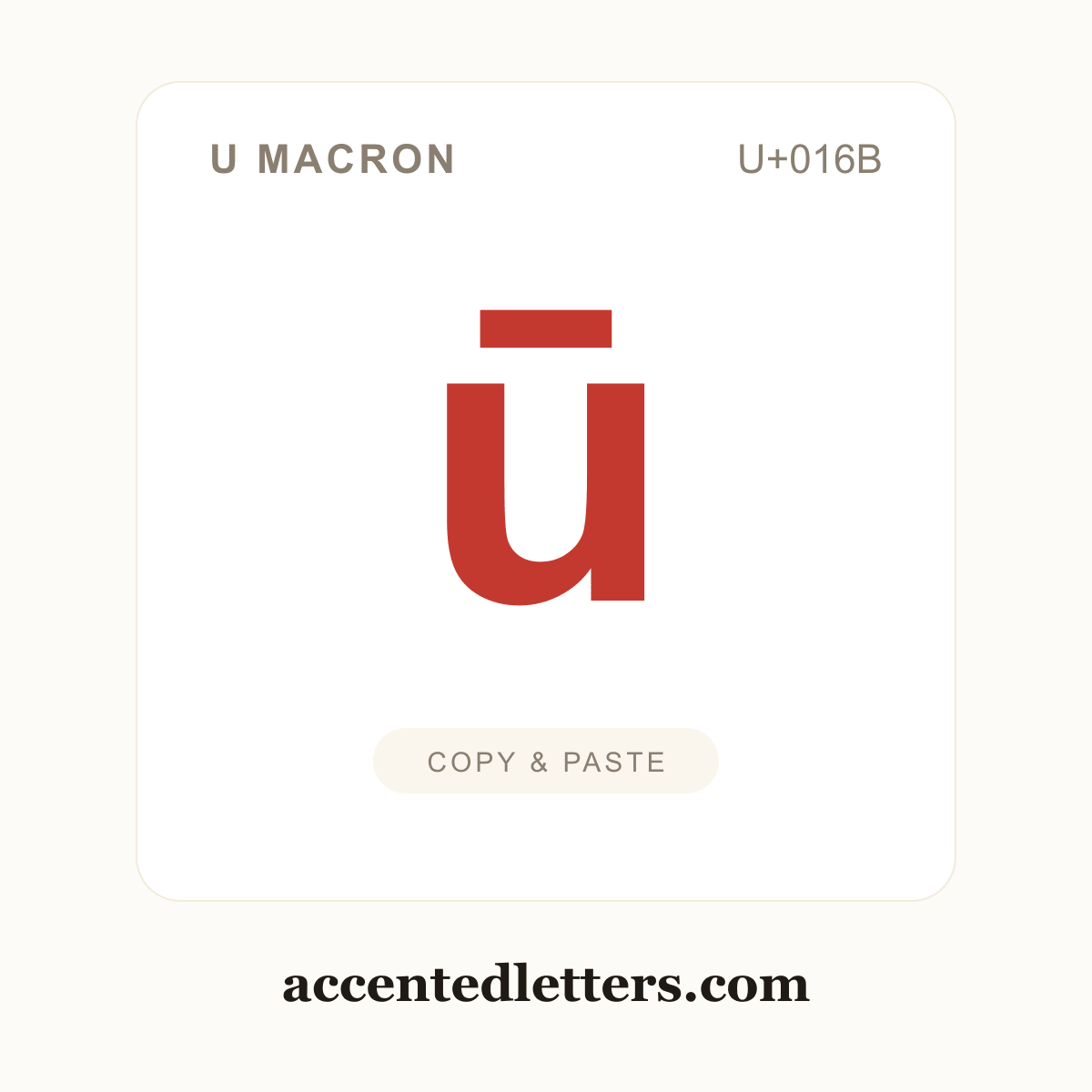 ū u macron (U+016B) — copy and paste (accentedletters.com)