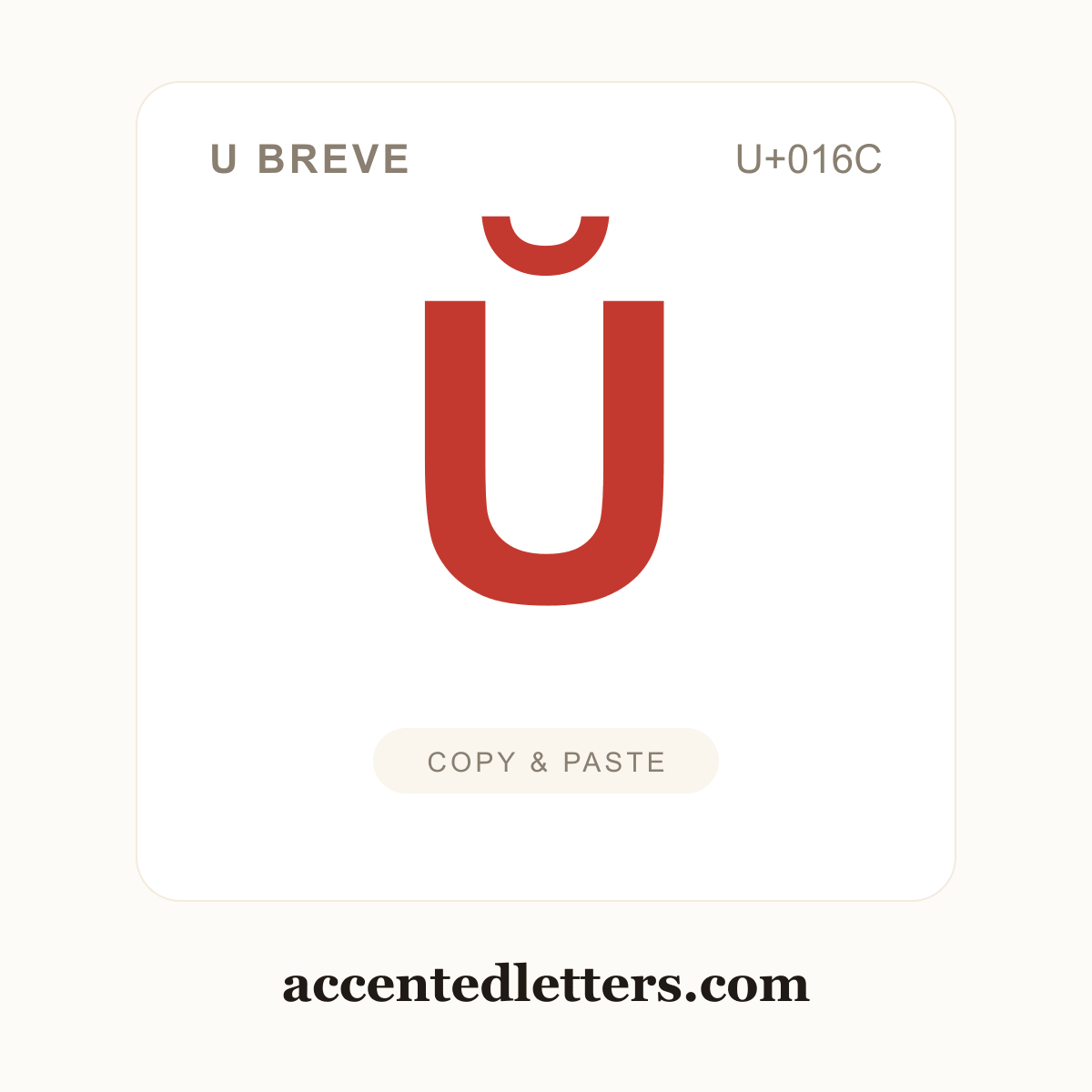 Ŭ U breve (U+016C) — copy and paste (accentedletters.com)
