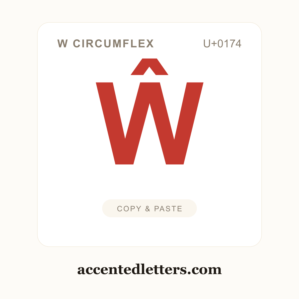 Ŵ W circumflex (U+0174) — copy and paste (accentedletters.com)