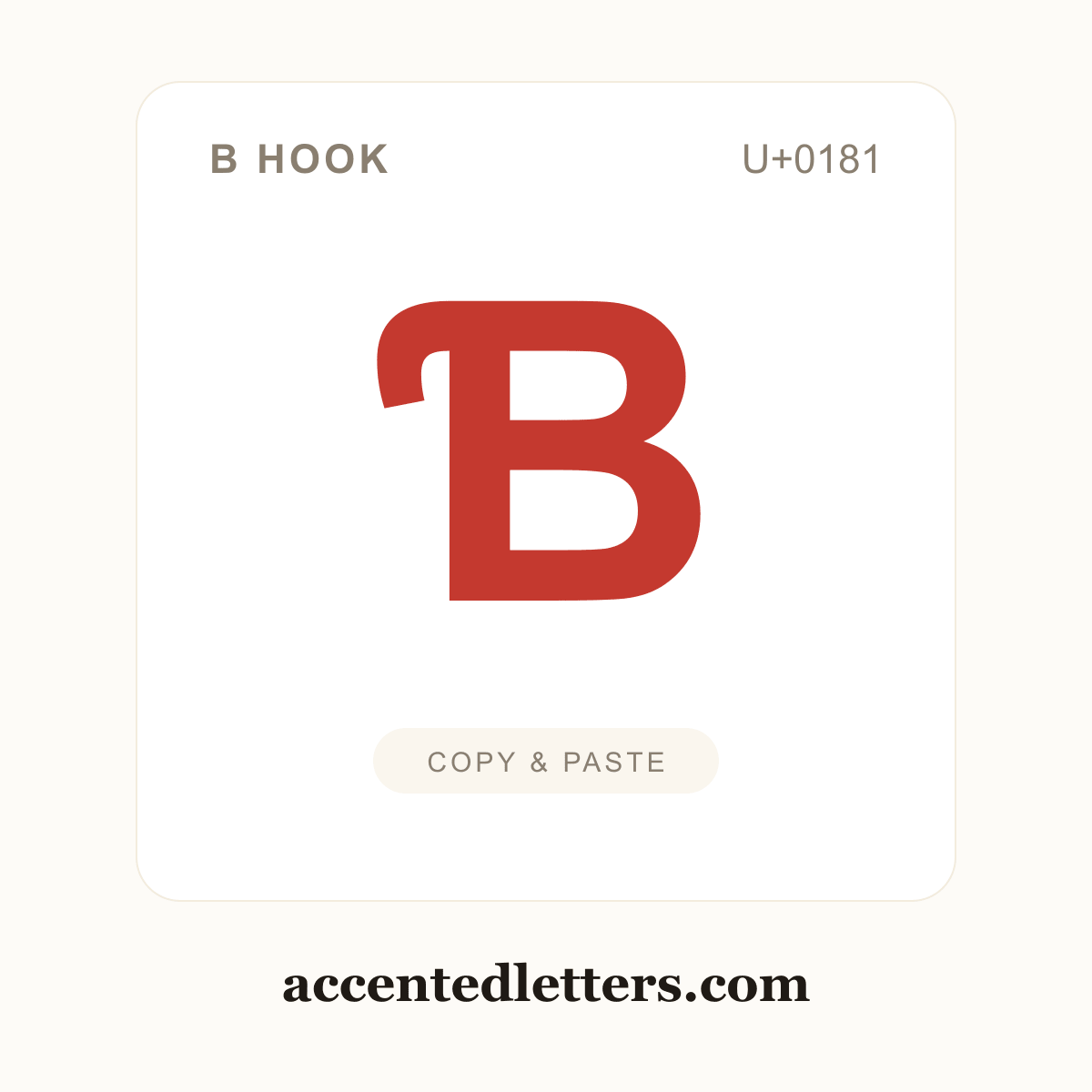 Ɓ B hook (U+0181) — copy and paste (accentedletters.com)