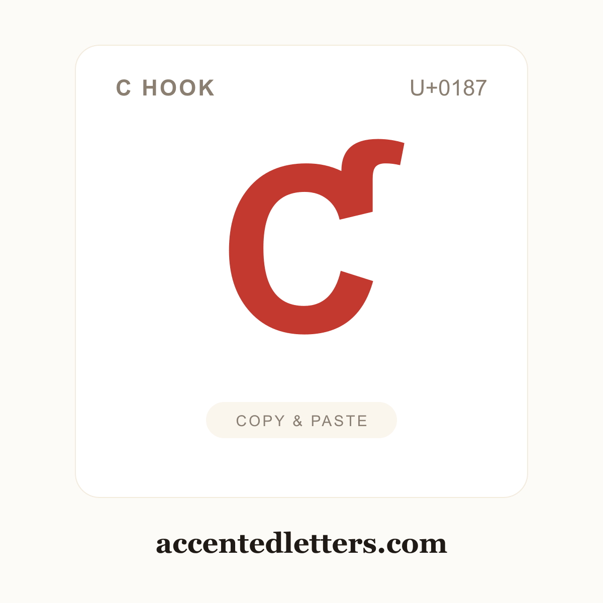 Ƈ C hook (U+0187) — copy and paste (accentedletters.com)