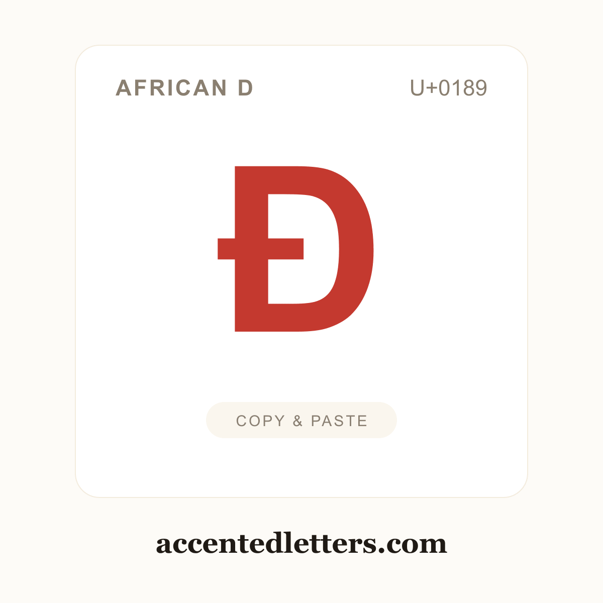 Ɖ African D (U+0189) — copy and paste (accentedletters.com)