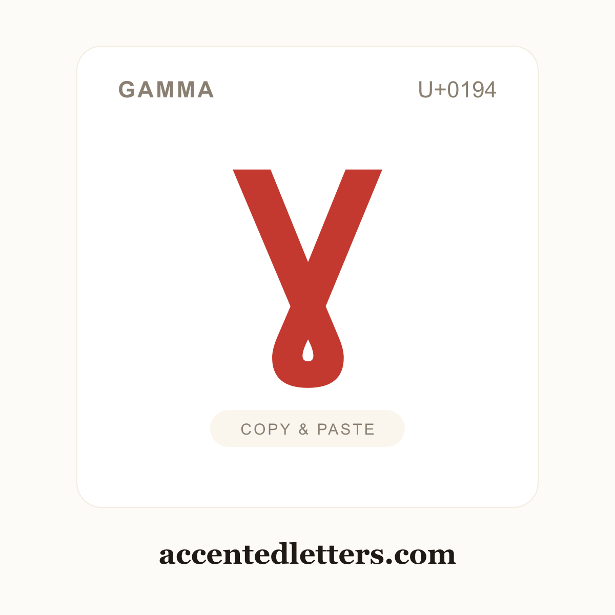 Ɣ Gamma (U+0194) — copy and paste (accentedletters.com)