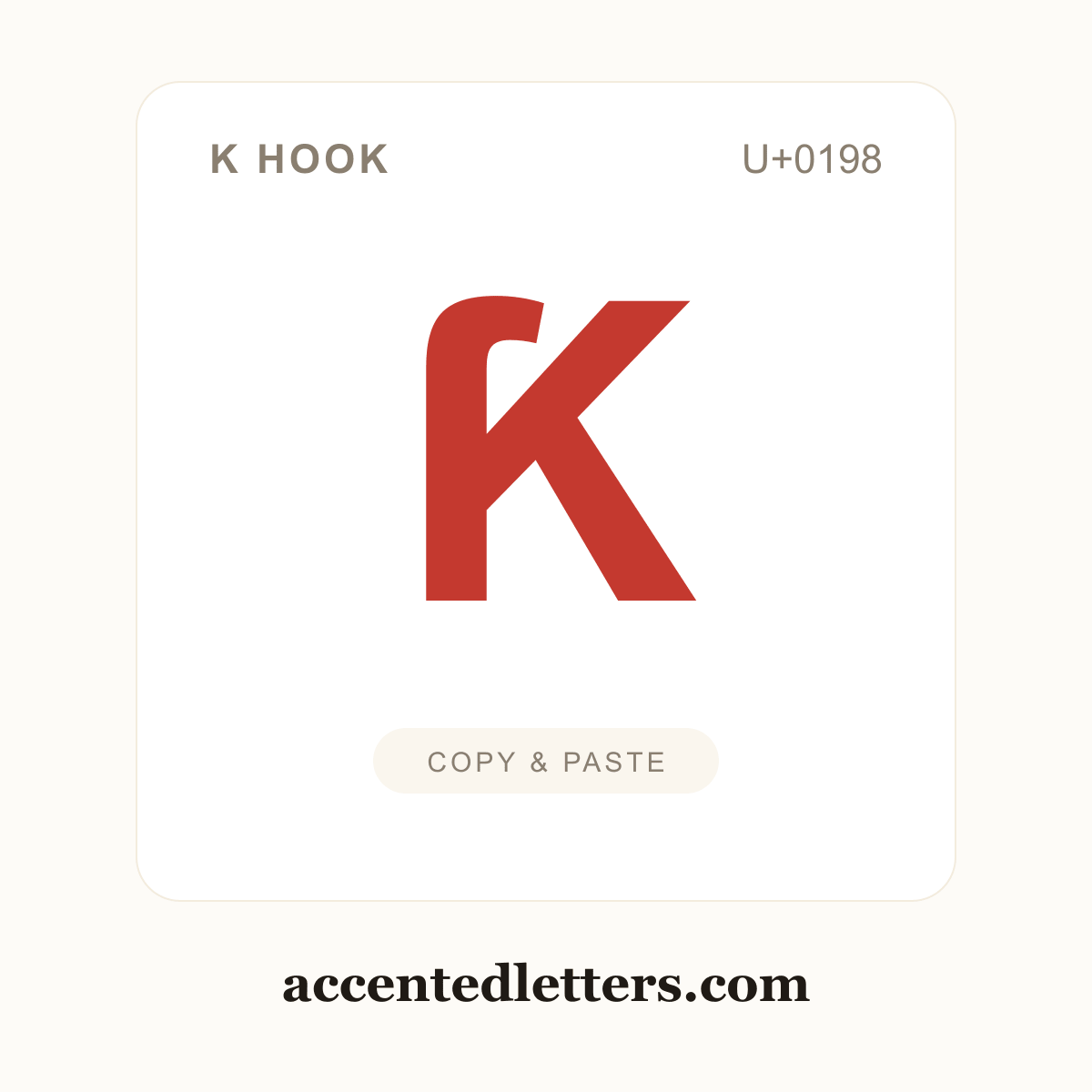 Ƙ K hook (U+0198) — copy and paste (accentedletters.com)