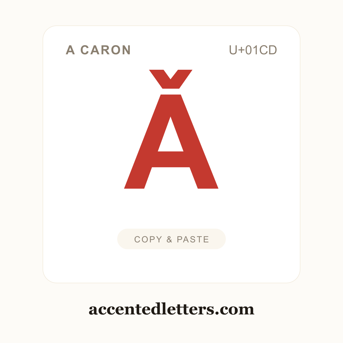 Ǎ A caron (U+01CD) — copy and paste (accentedletters.com)