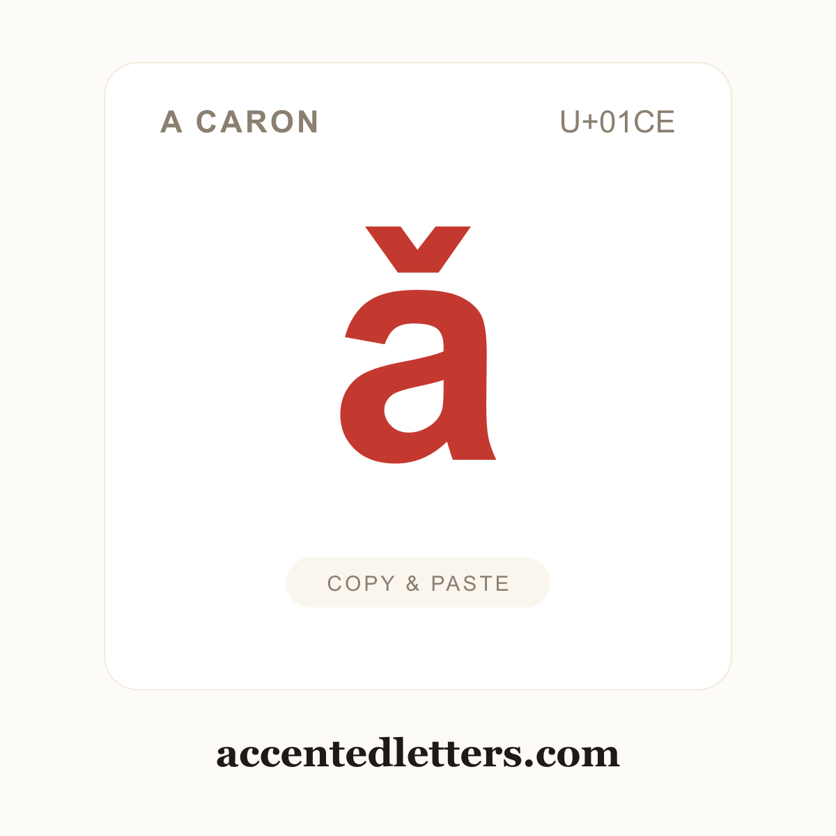 ǎ a caron (U+01CE) — copy and paste (accentedletters.com)