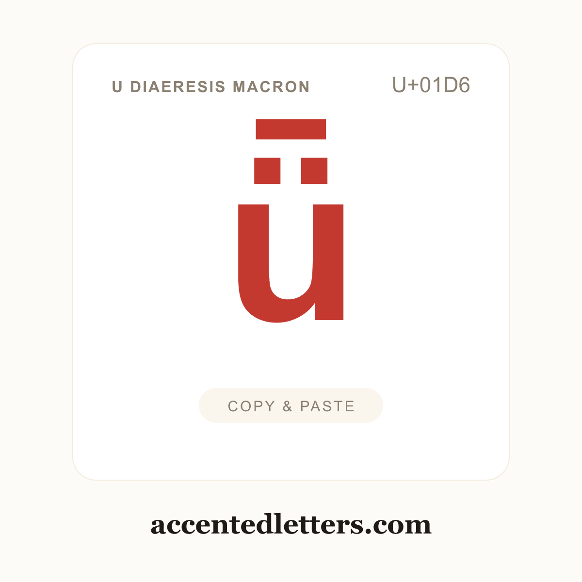 ǖ u diaeresis macron (U+01D6) — copy and paste (accentedletters.com)