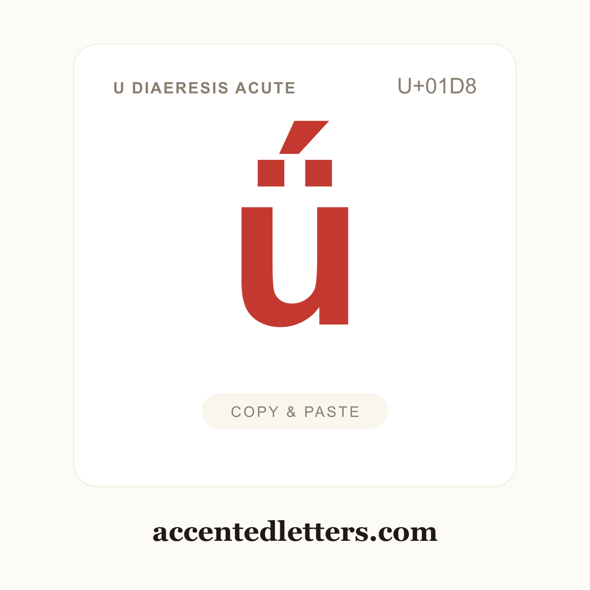 ǘ u diaeresis acute (U+01D8) — copy and paste (accentedletters.com)