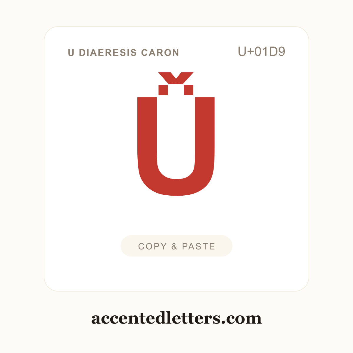 Ǚ U diaeresis caron (U+01D9) — copy and paste (accentedletters.com)