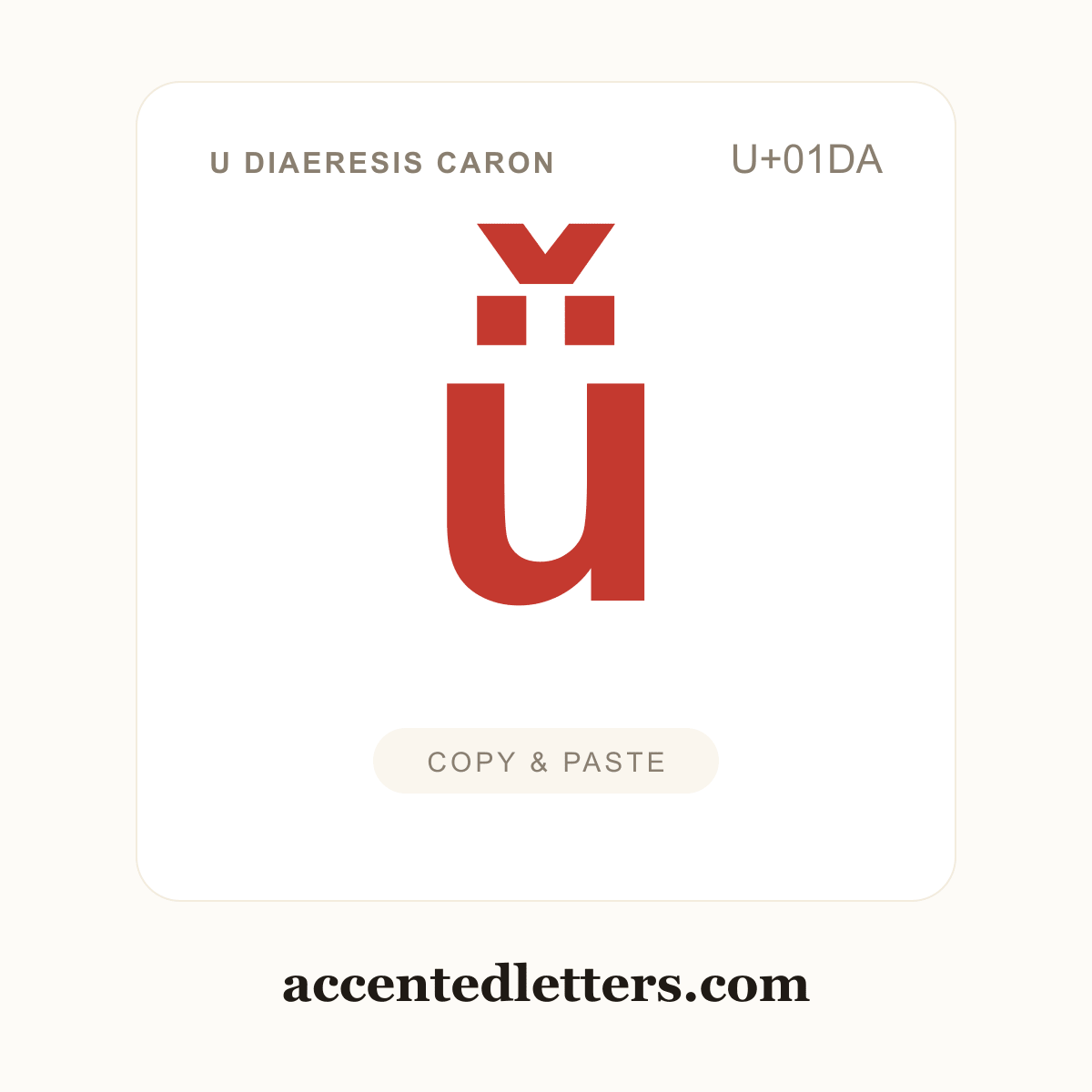 ǚ u diaeresis caron (U+01DA) — copy and paste (accentedletters.com)