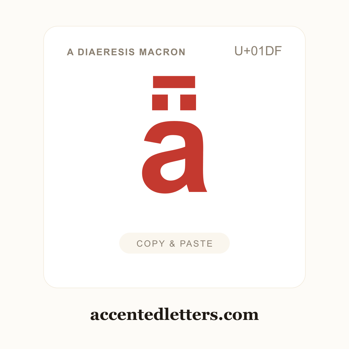 ǟ a diaeresis macron (U+01DF) — copy and paste (accentedletters.com)