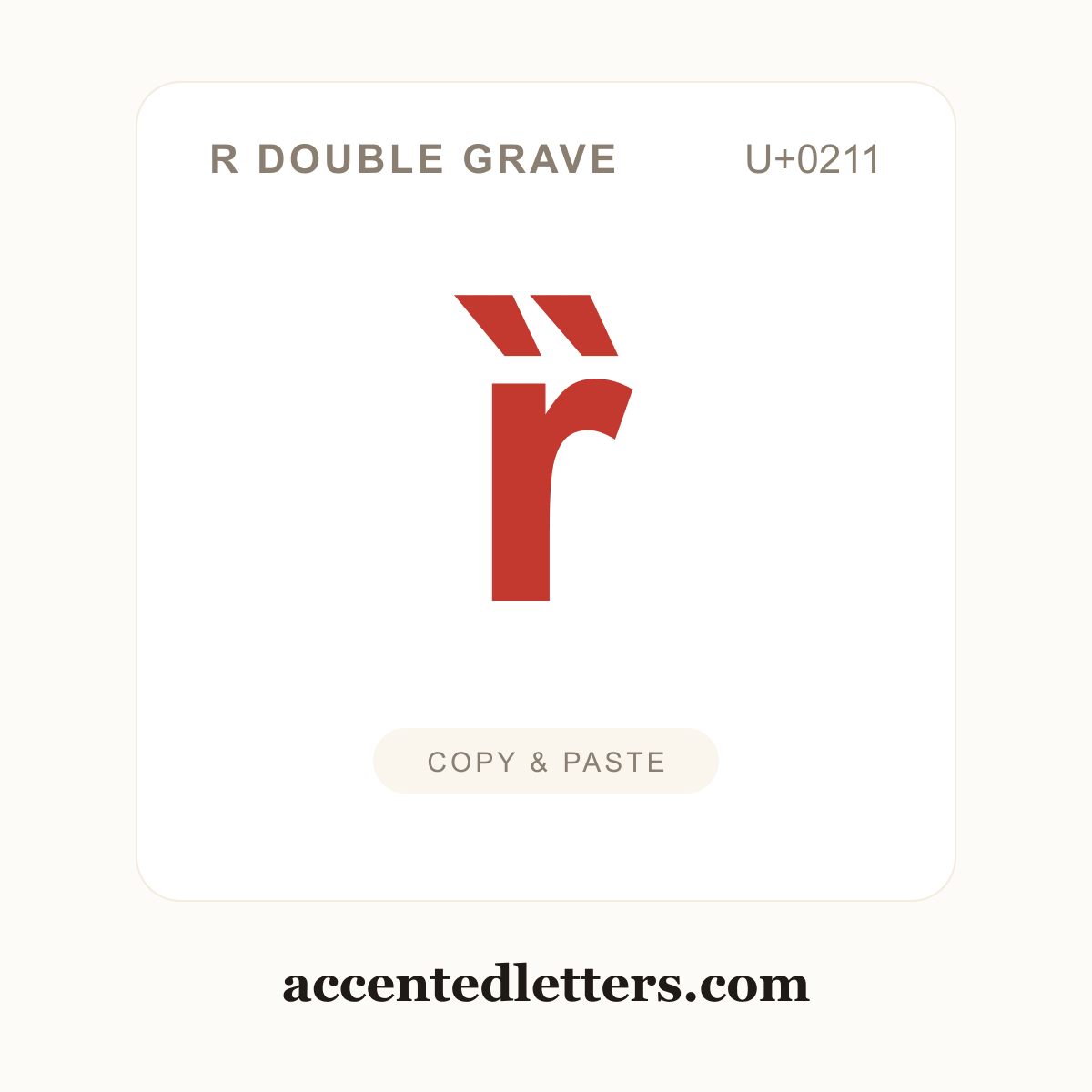 ȑ r double grave (U+0211) — copy and paste (accentedletters.com)