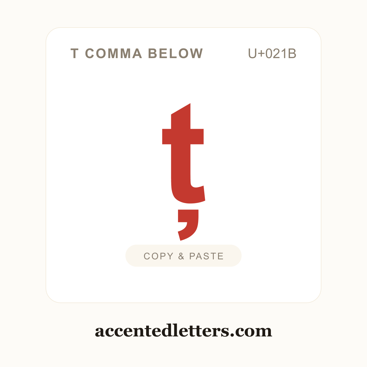 ț t comma below (U+021B) — copy and paste (accentedletters.com)