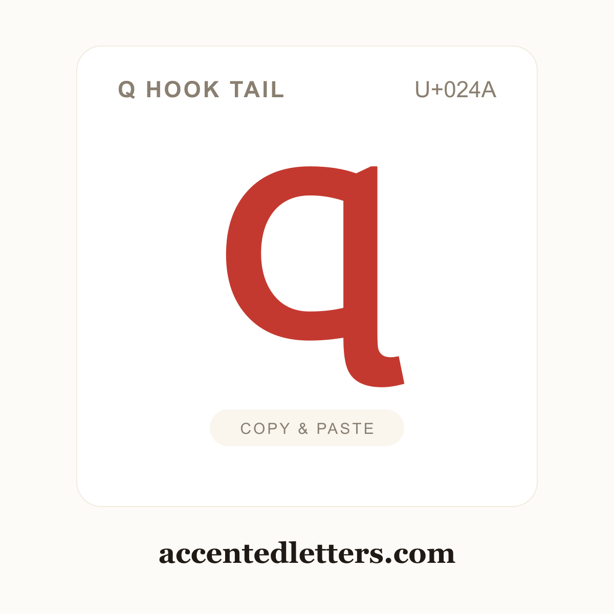 Ɋ Q hook tail (U+024A) — copy and paste (accentedletters.com)