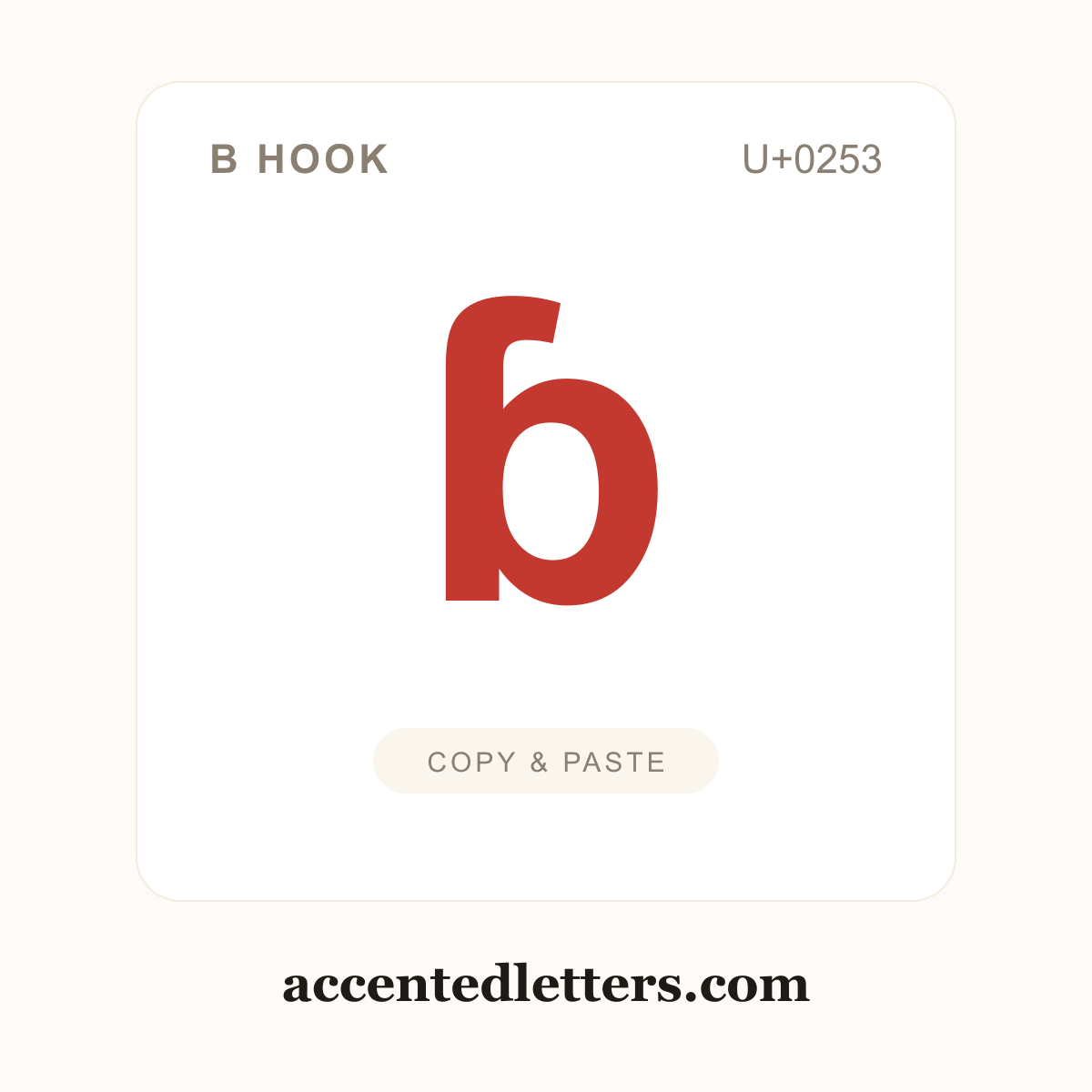 ɓ b hook (U+0253) — copy and paste (accentedletters.com)