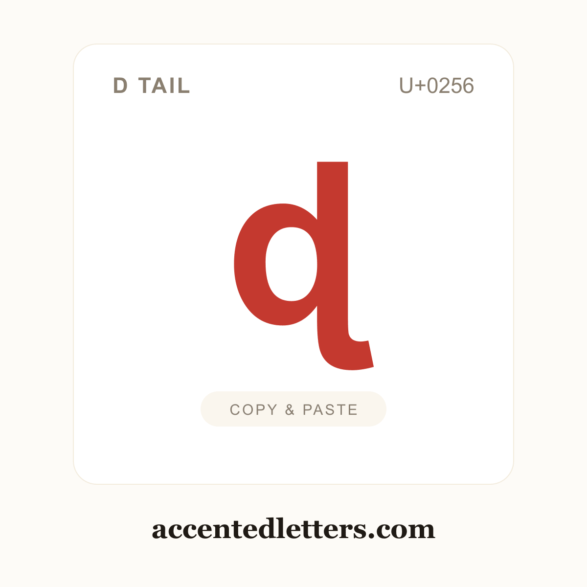 ɖ d tail (U+0256) — copy and paste (accentedletters.com)