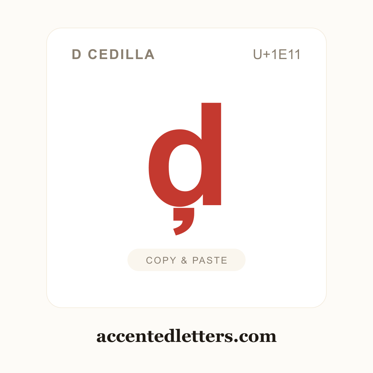 ḑ d cedilla (U+1E11) — copy and paste (accentedletters.com)