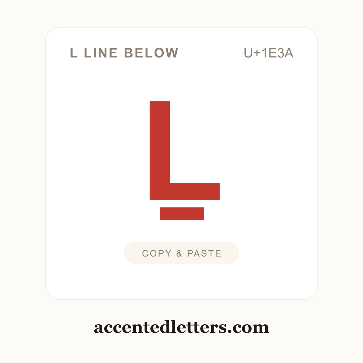 Ḻ L line below (U+1E3A) — copy and paste (accentedletters.com)