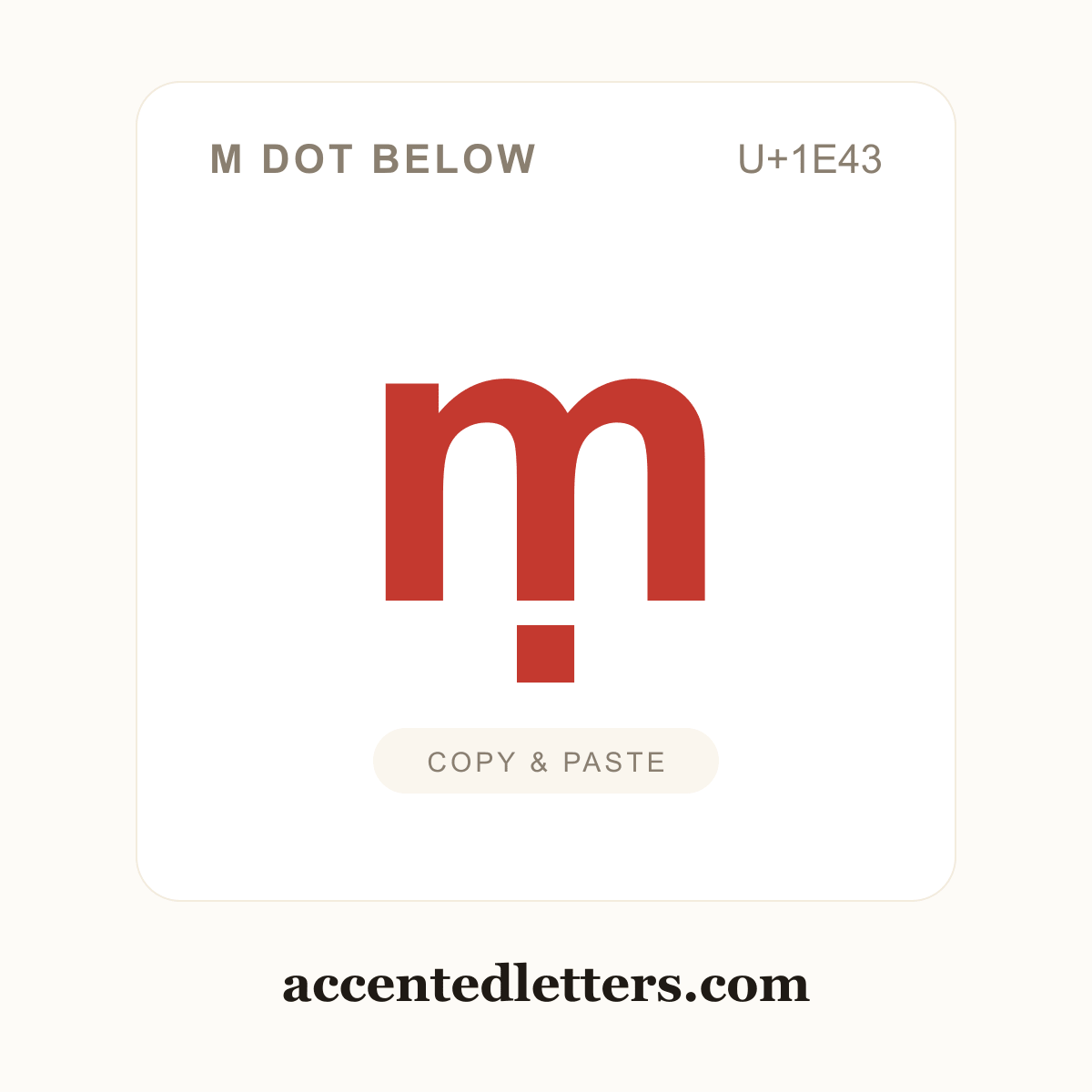 ṃ m dot below (U+1E43) — copy and paste (accentedletters.com)