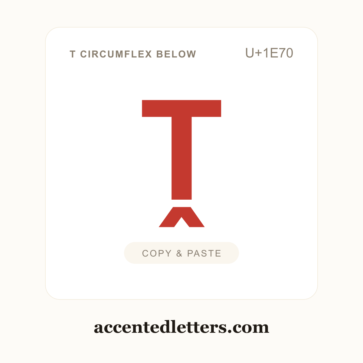 Ṱ T circumflex below (U+1E70) — copy and paste (accentedletters.com)