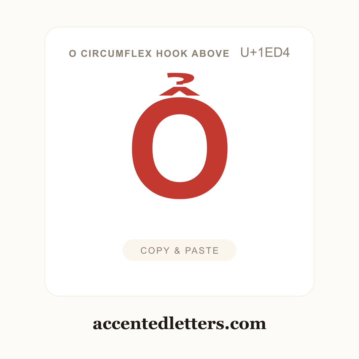Ổ O circumflex hook above (U+1ED4) — copy and paste (accentedletters.com)