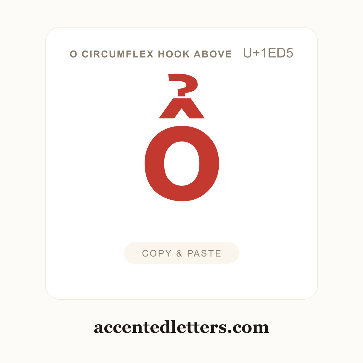 ổ o circumflex hook above (U+1ED5) — copy and paste (accentedletters.com)