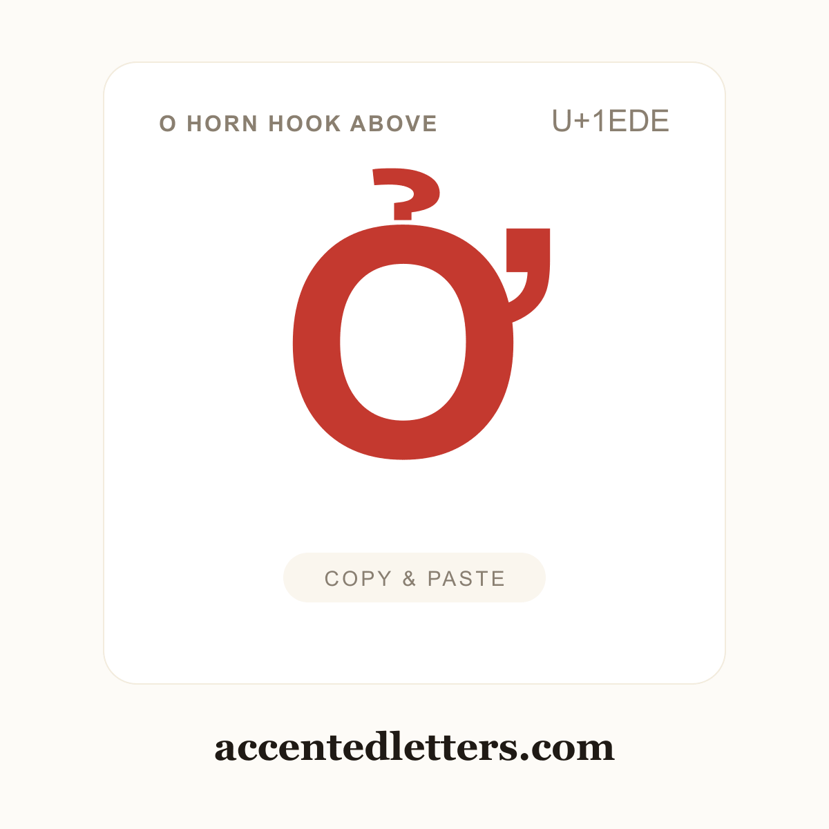 Ở O horn hook above (U+1EDE) — copy and paste (accentedletters.com)