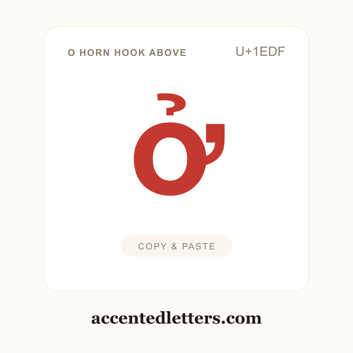 ở o horn hook above (U+1EDF) — copy and paste (accentedletters.com)