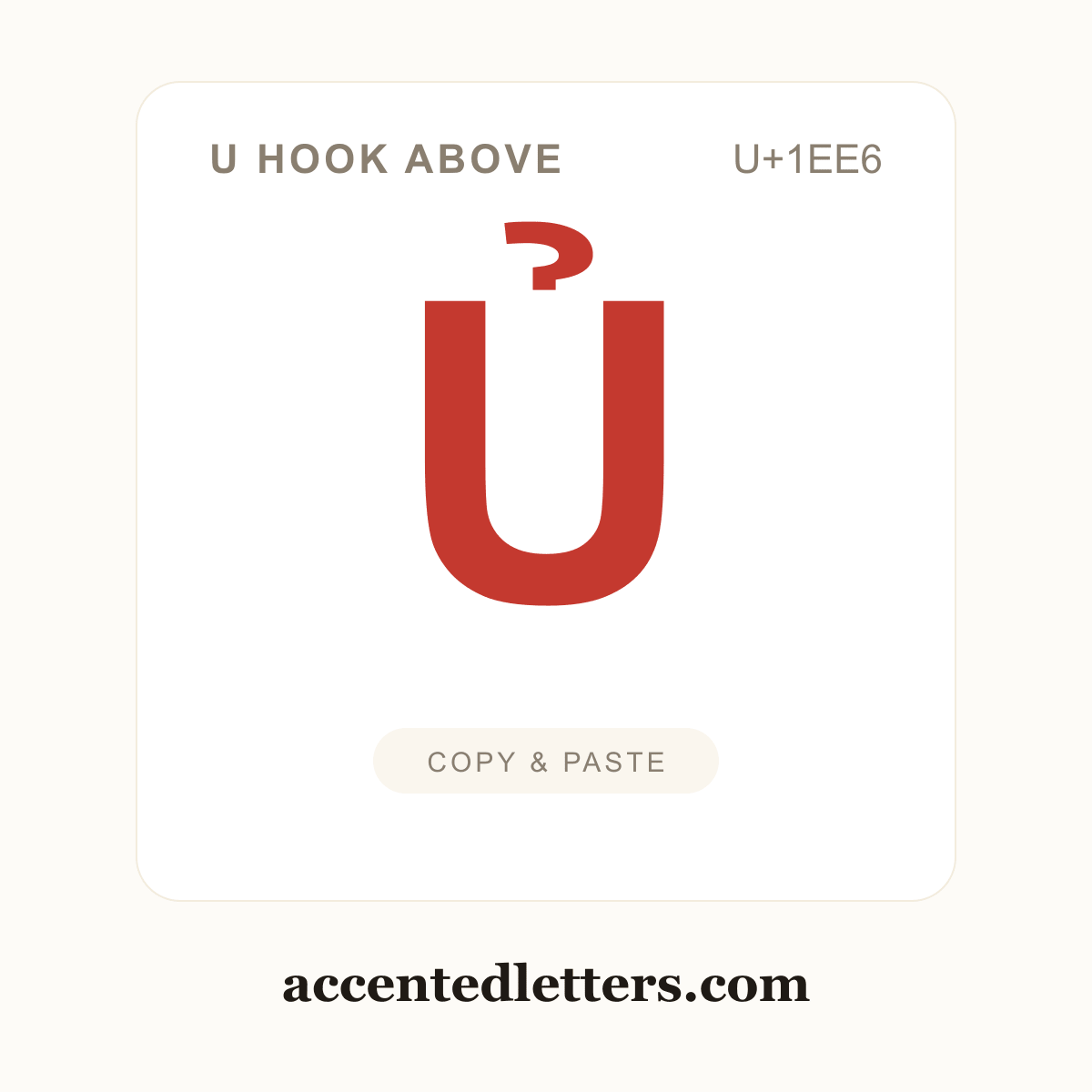 Ủ U hook above (U+1EE6) — copy and paste (accentedletters.com)