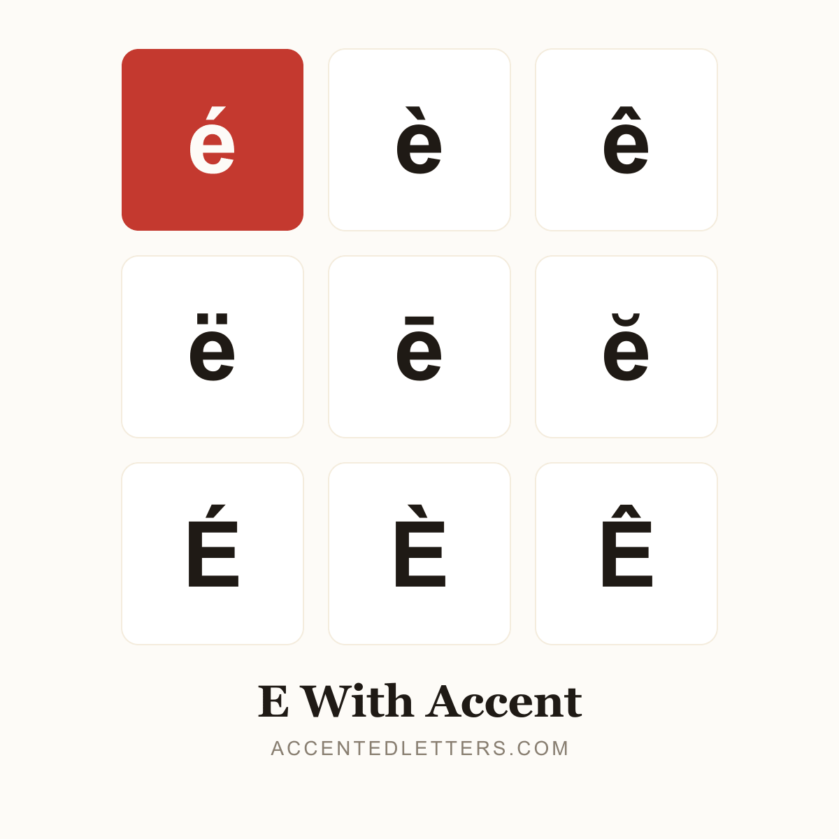 E with accent poster — é è ê É È (accentedletters.com)