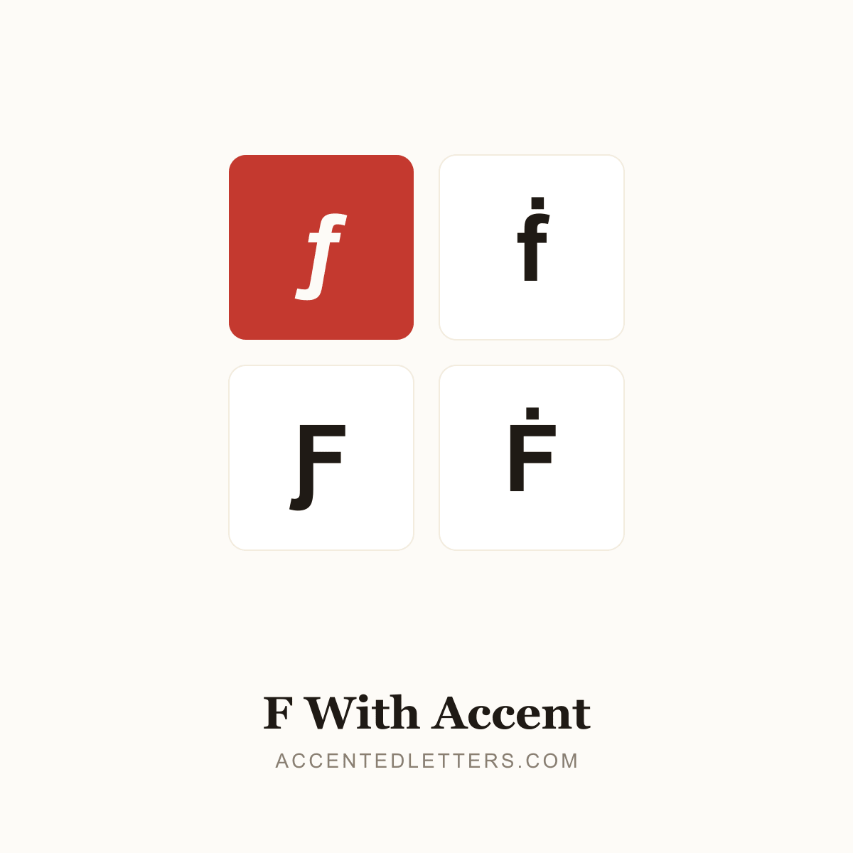 F with accent poster — ƒ ḟ Ƒ Ḟ (accentedletters.com)