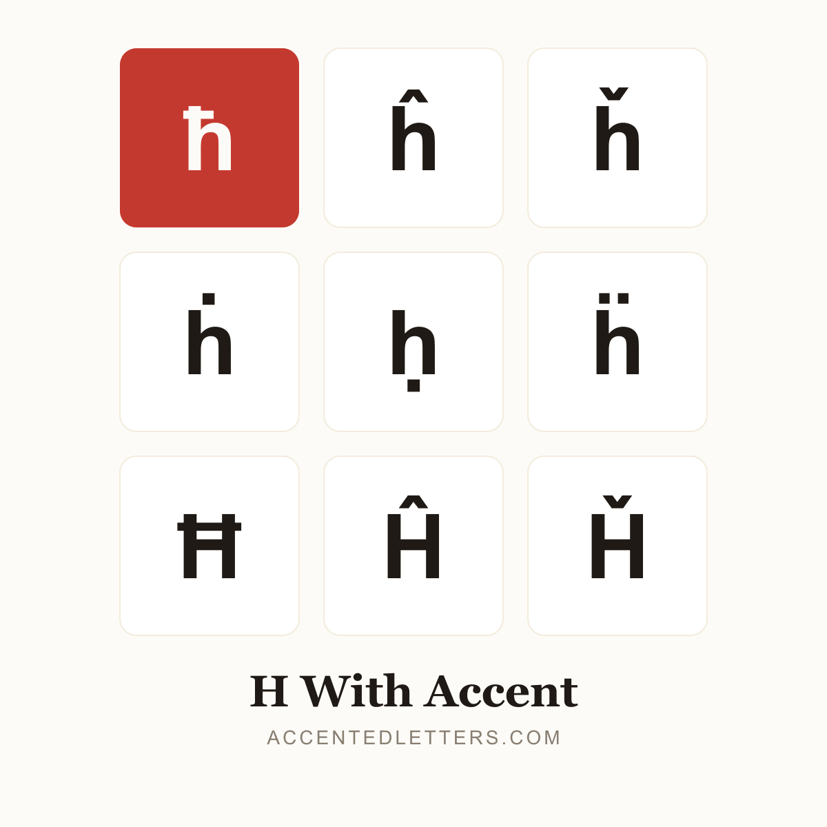 H with accent poster — ħ ĥ ȟ Ħ Ĥ (accentedletters.com)