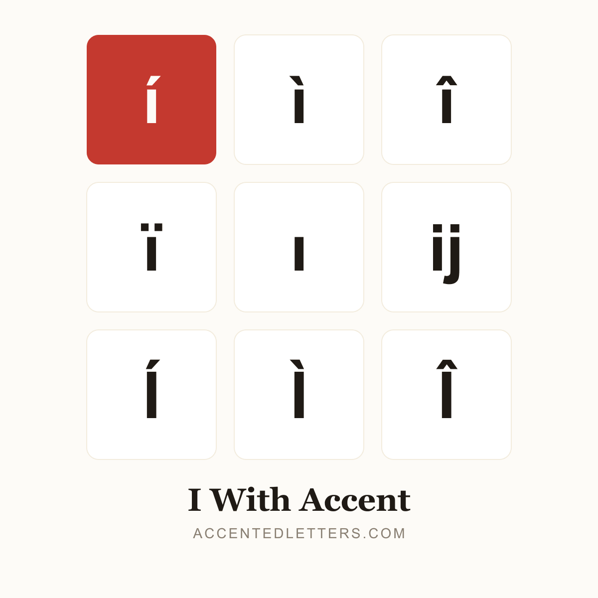 I with accent poster — í ì î Í Ì (accentedletters.com)