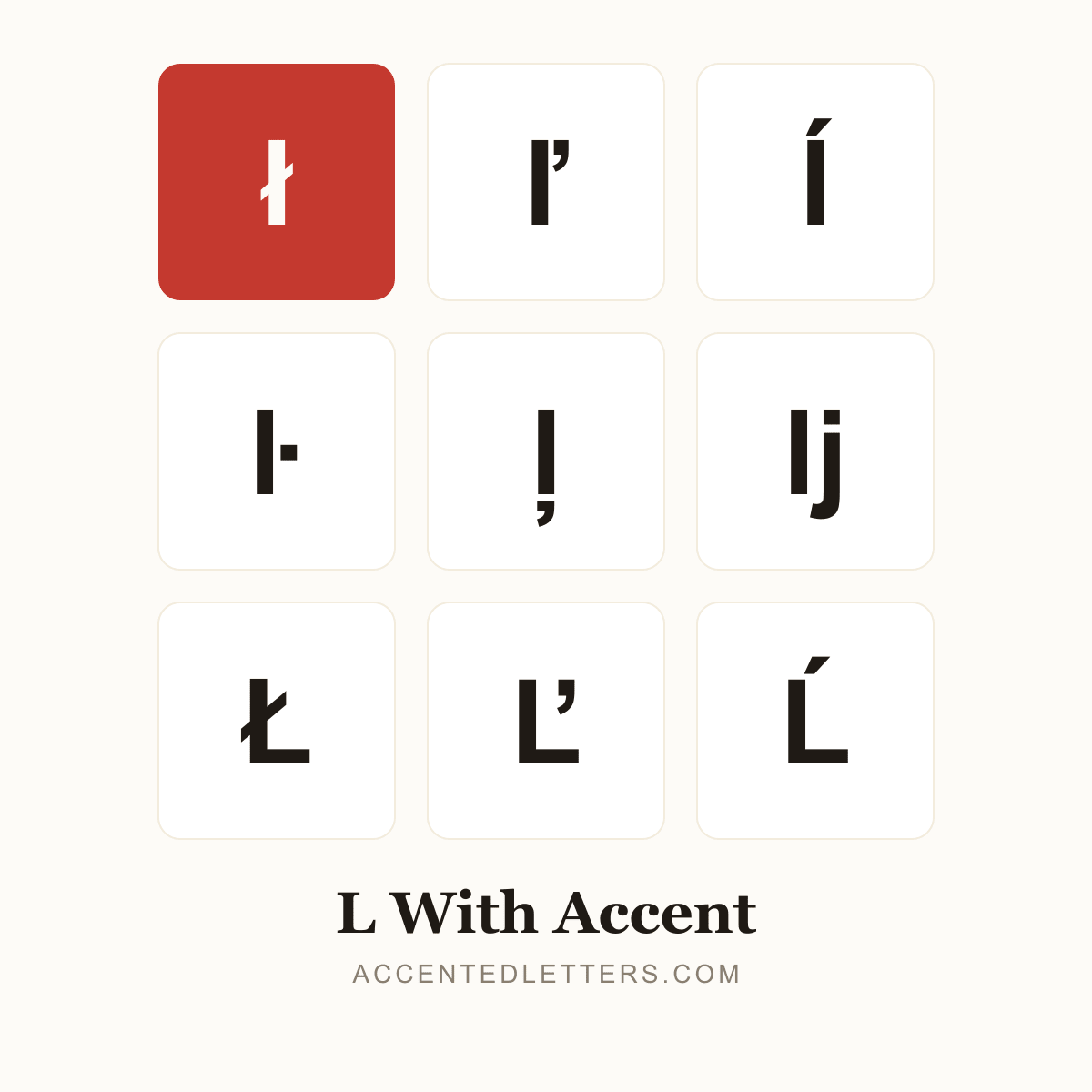 L with accent poster — ł ľ ĺ Ł Ľ (accentedletters.com)