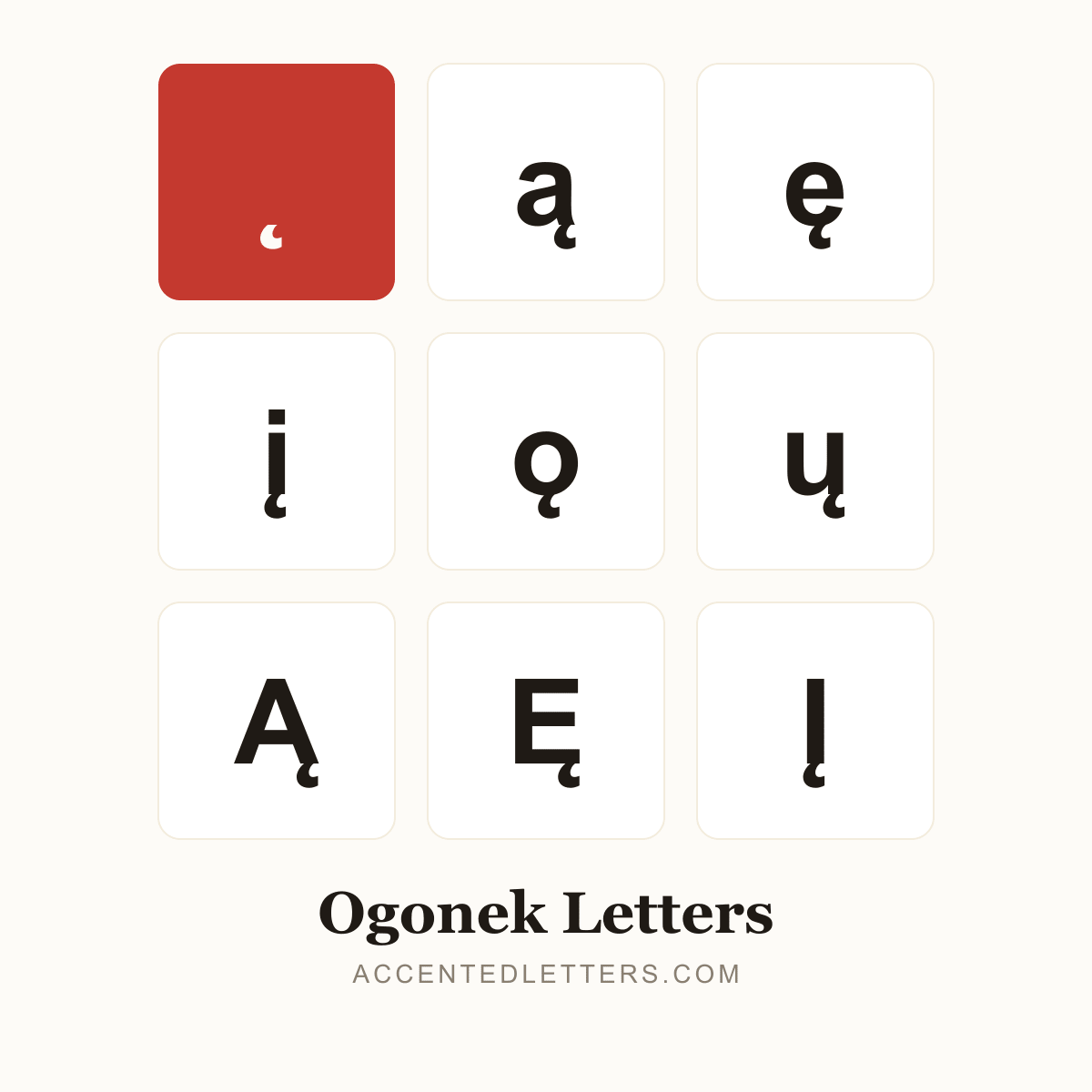 Ogonek Letters poster — ą ę į Ą Ę (accentedletters.com)