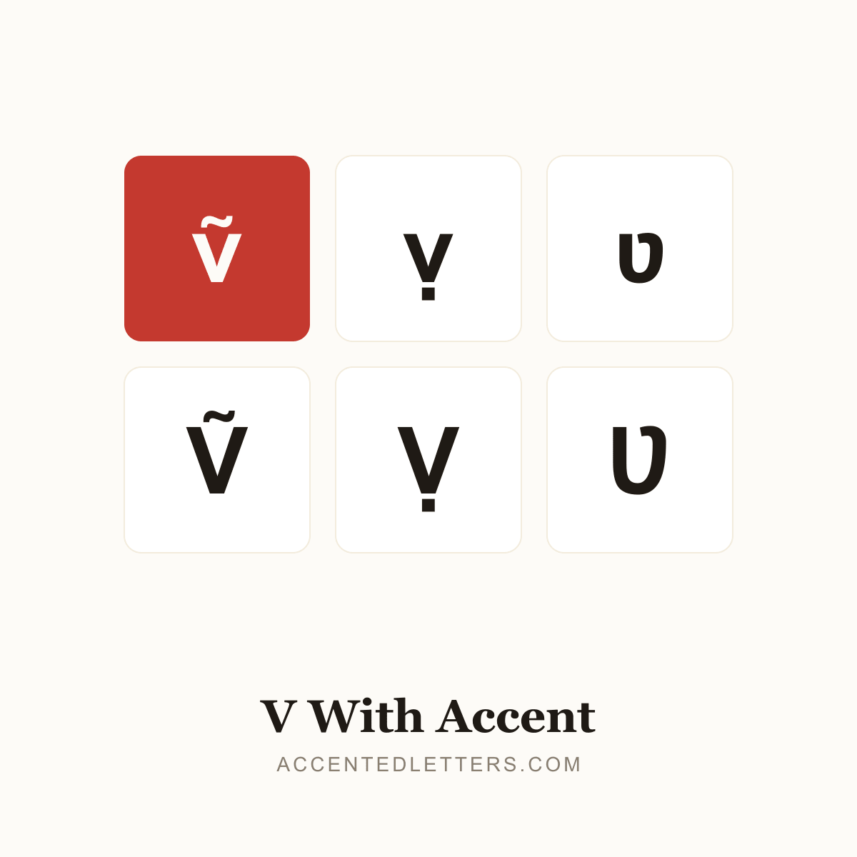 V with accent poster — ṽ ṿ ʋ Ṽ Ṿ (accentedletters.com)