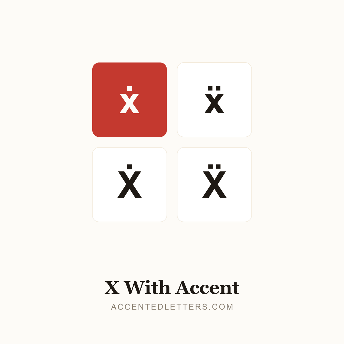 X with accent poster — ẋ ẍ Ẋ Ẍ (accentedletters.com)