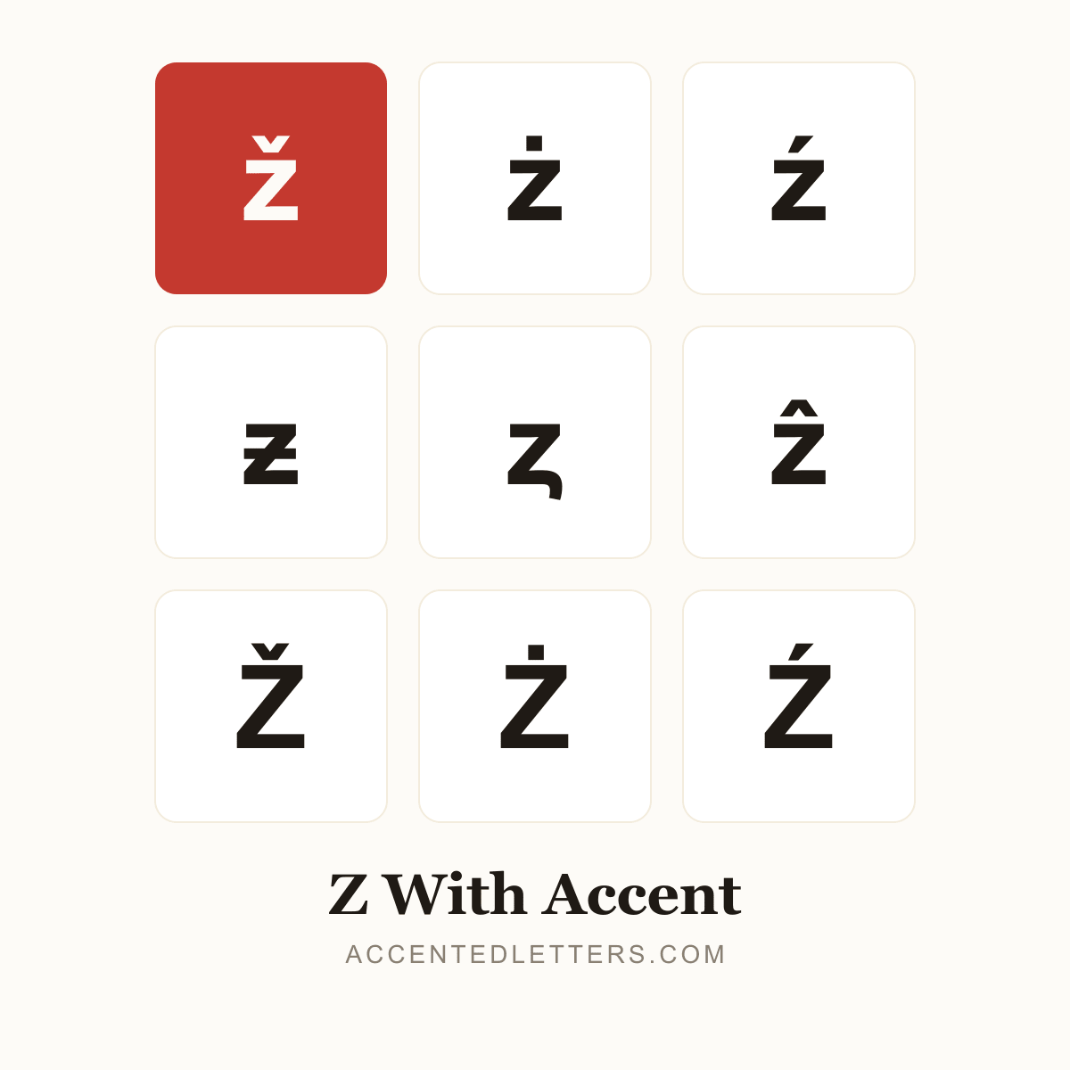 Z with accent poster — ž ż ź Ž Ż (accentedletters.com)